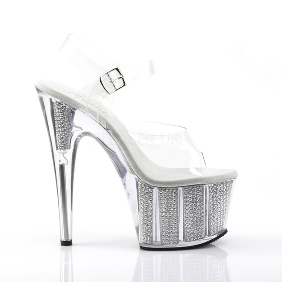 Clear Platform Rhinestone High Heel Shoes - Picture 1 of 4
